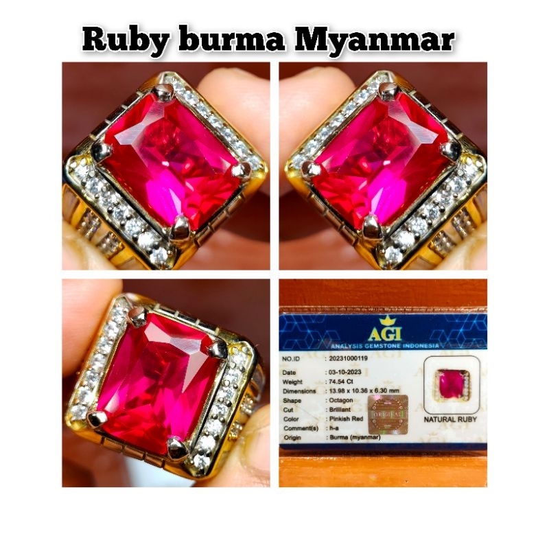 CINCIN PERMATA RUBY BURMA OCTAGON KRISTAL MYANMAR