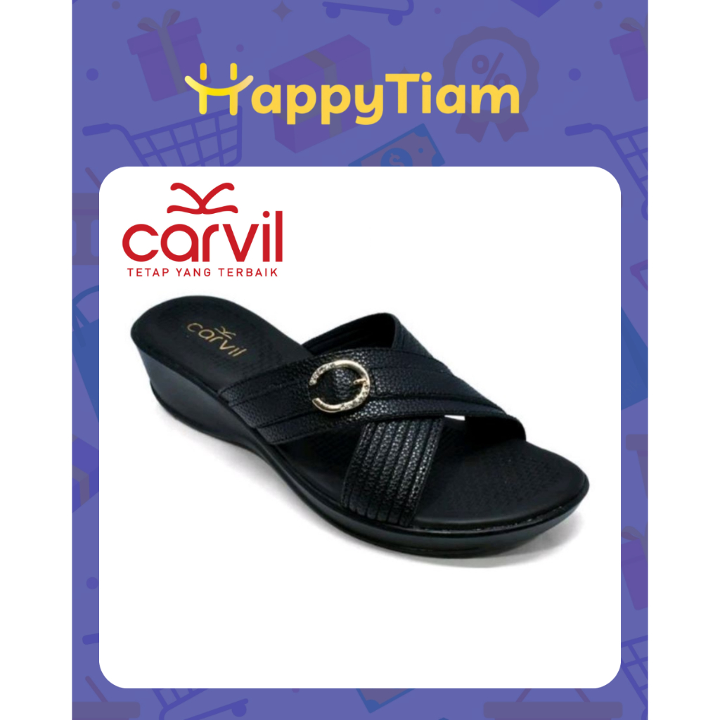 SANDAL WANITA CARVIL RALINE 03 BLACK 36 - 40 ORIGINAL ~ SENDAL CEWEK WEDGES HEELS HITAM HAK FANCY