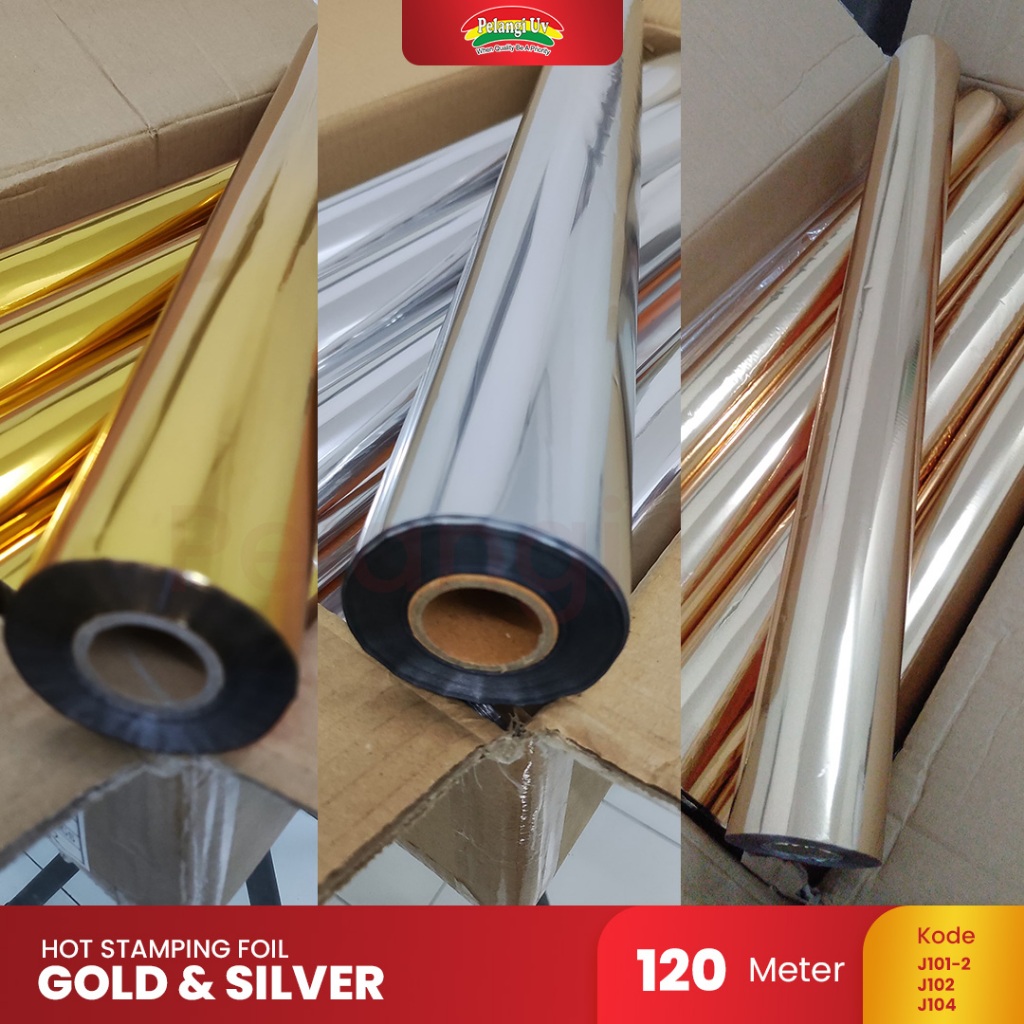 

Hot Stamping Foil Poly Emboss Silver Gold / Hot Print Foil Warna Silver Gold / Plastik Foil Ukuran 120m - Pelangi UV