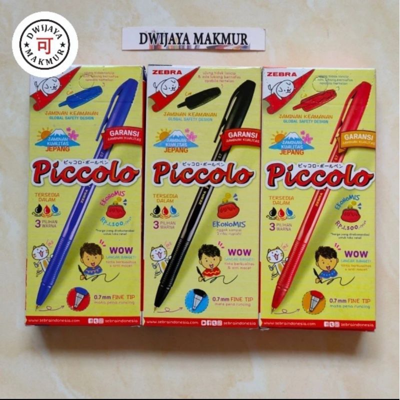 

Pulpen Pen Zebra Piccolo 0,7mm Hitam Biru Merah / Ecer Satuan