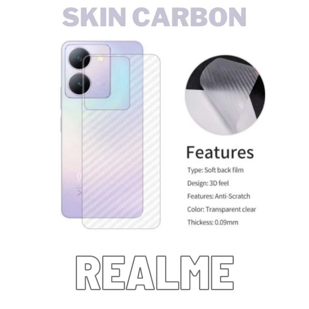 SKIN CARBON GARSKIN ANTI JAMUR ANTI GORES BELAKANG HP TYPE REALME C11 REALME C12 REALME C15 REALME C