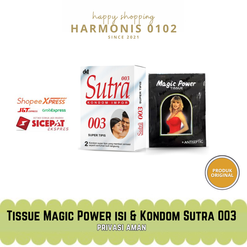 Tissue Magic Power isi 6 & Kondom Sutra 003 isi 2 Super Tipis Tisu Megic Anti Bocor Exstra Pelumas