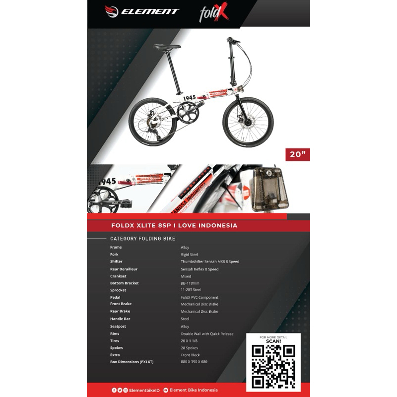 Sepeda Lipat Folding Bike 20 Element Fold X Kemerdekaan 8 Speed