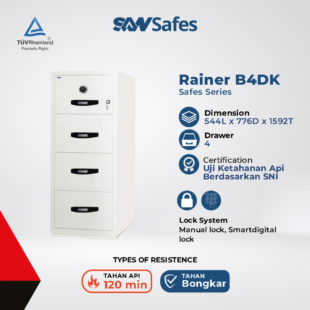 Lemari Arsip Kantor Tahan Api Filling Cabinet SAN RAINER B4DK - Kunci Digital