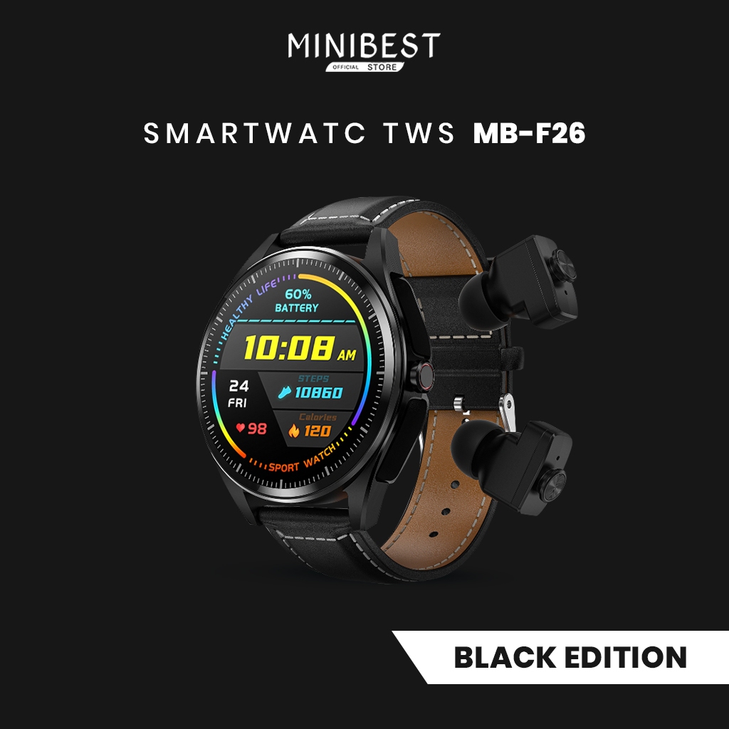 MINIBEST Smartwatch TWS Bluetooth F26 Black Edition Earphone Nirkabel