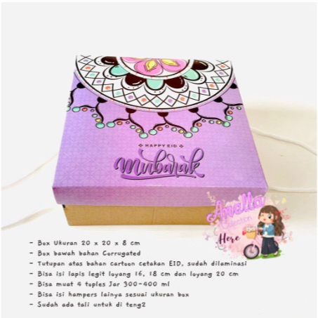 

Box Kue uk. 20 x 20 x 8 cm Tema Eid / Idul Fitri Mandala Ungu