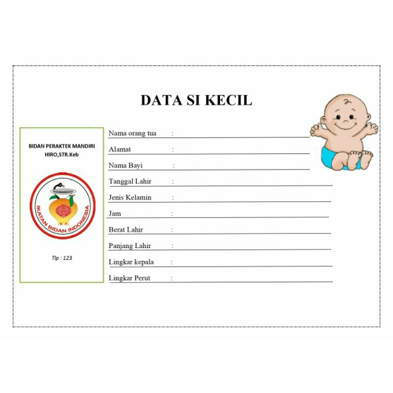 

kartu data si kecil uk 20x25cm warna dan nama castem
