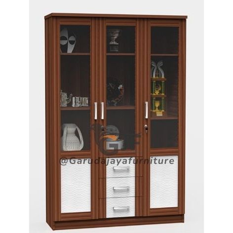 LEMARI BUKU / LEMARI ARSIP / LEMARI PAJANGAN 3 PINTU / LEMARI BUKU 2 PINTU WARNA COKELAT KAYU / LEMA