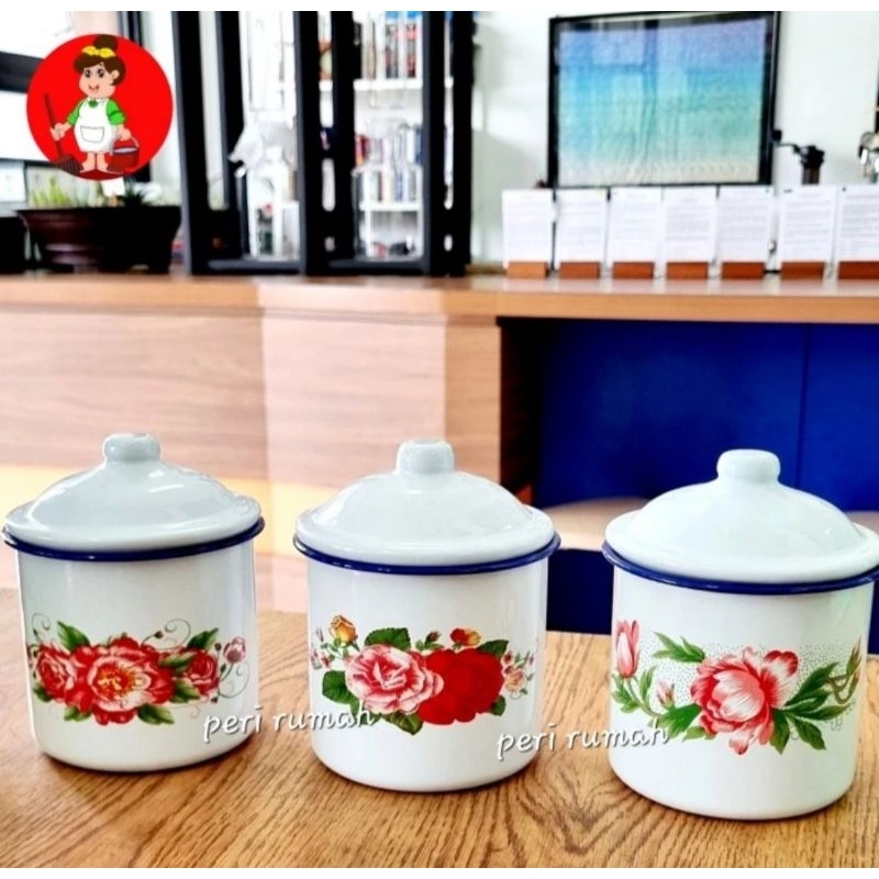 Mug Gelas Jadul Gelas Seng Gelas Kaleng Bunga Enamel 10cm