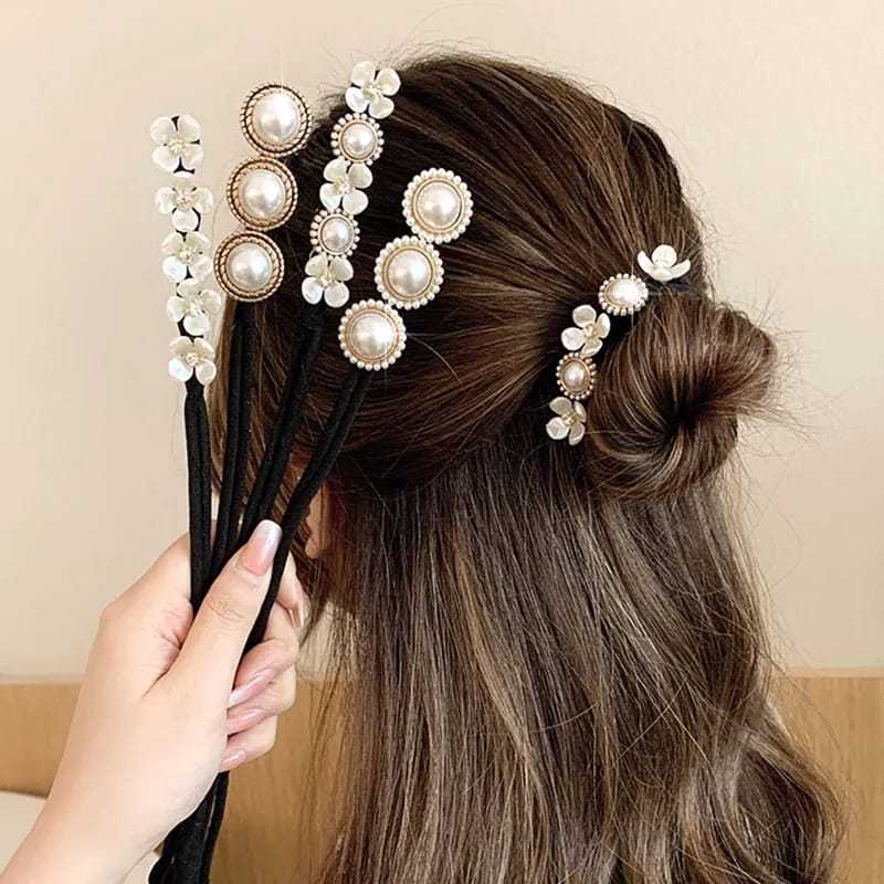 V2 - Sanggul Rambut iKat Jepit Modern Simple Wanita Korea Motif Mutiara Diamond Elegant