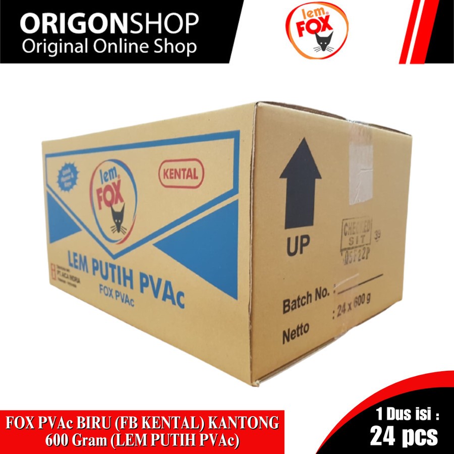 Lem Fox PVAc Biru (FB Kental) Kantong 600g (HARGA GROSIR) 1 Dus= 24Pcs