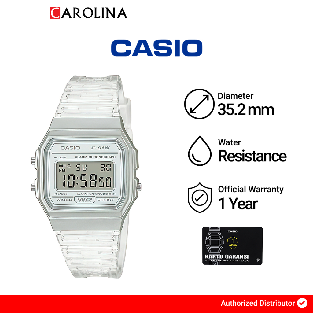 Jam Tangan Unisex Casio General F-91WS-7D Digital Dial Transparent Resin Band