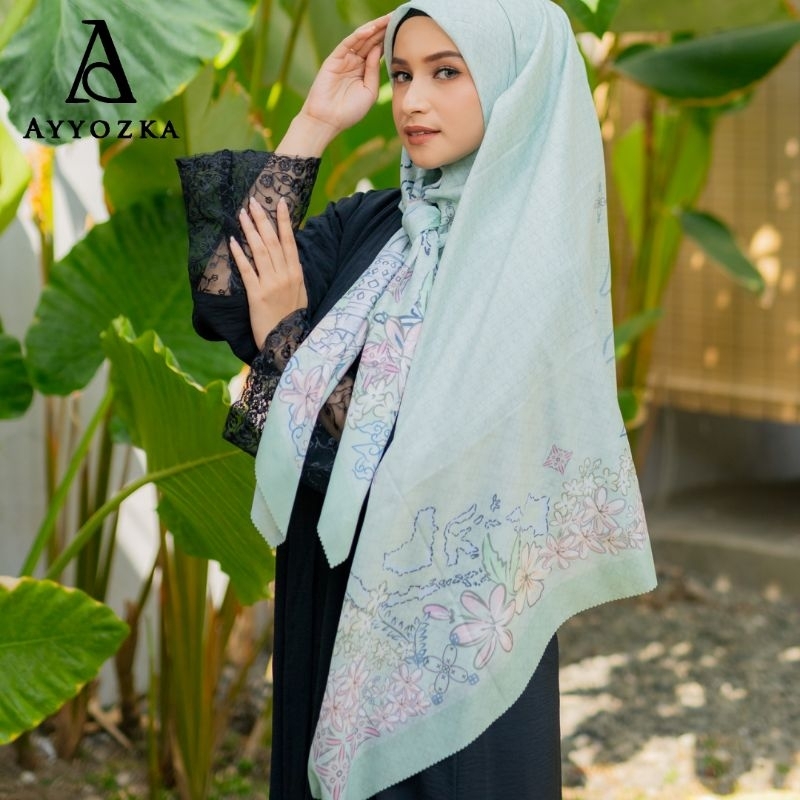 Ayyozka Exclusive Scarf - Jilbab Hijab Kerudung Segi Empat Voal Square Archipelago Series Hijau Sage