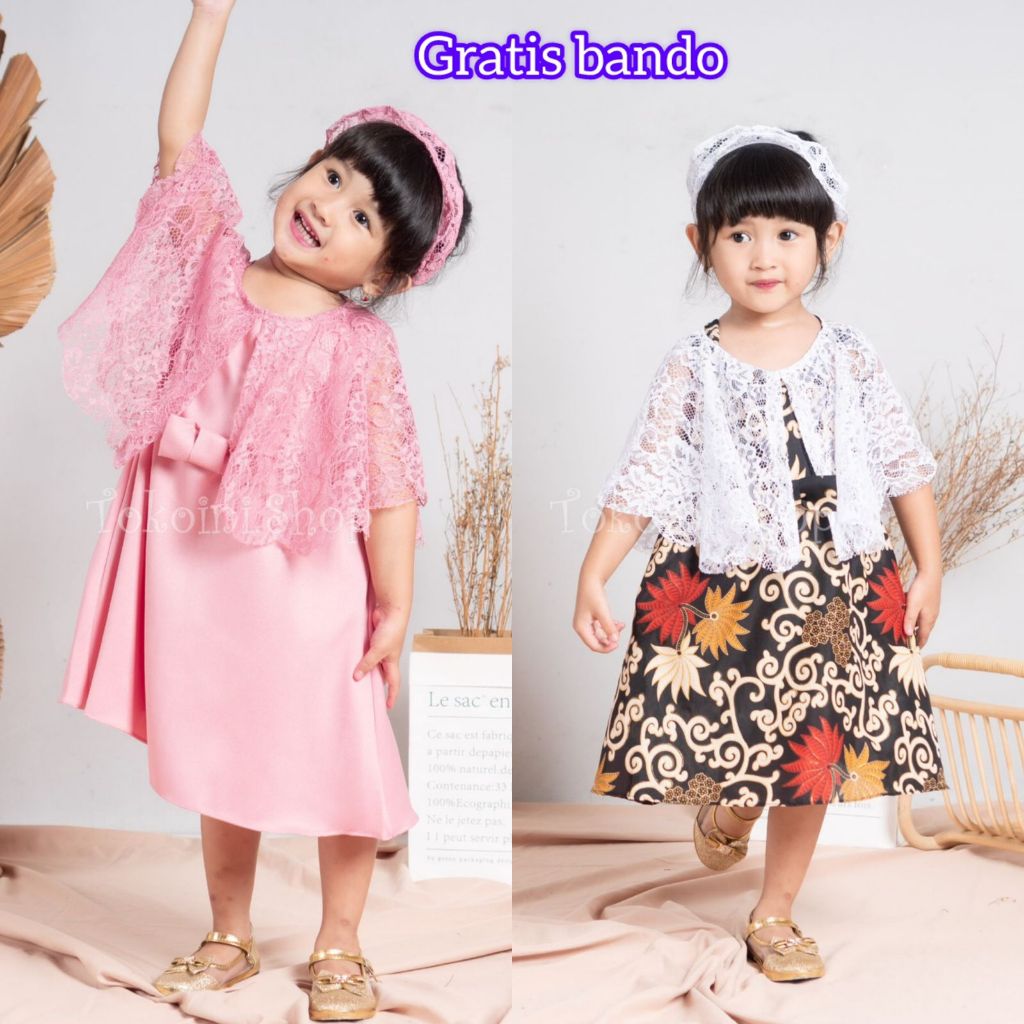Dress Anak Perempuan Imut Umur 1-7 Tahun GRATIS BANDO Motif Polos Batik Bunga Dress Anak Korean Styl