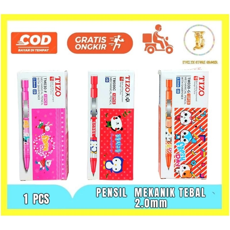 

OBRAL Pensil 2B Cetek Mekanik TIZO tebal 2.0mm bisa diserut satuan Kode TM030 B/C/F/G