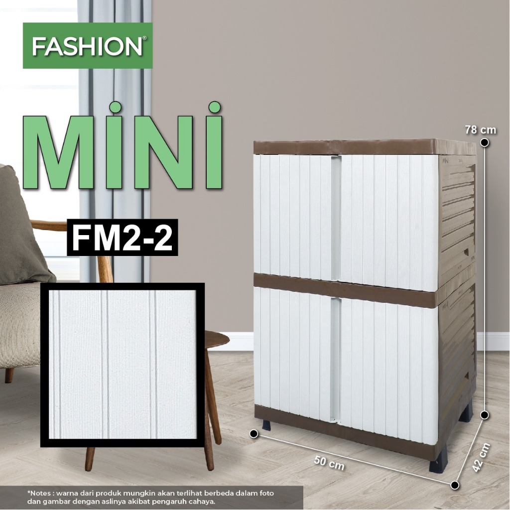 Lemari Mini Fashion Susun 2 - Lemari Mini Berserat kayu - Lemari Mini Motif Rattan Handle - Lemari P