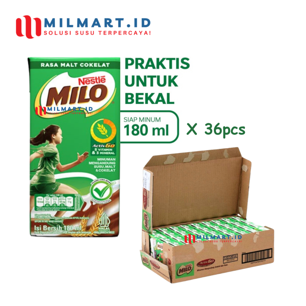 

NESTLE MILO CAIR 180 ML × 36 PCS MINUMAN SUSU COKLAT UHT SUSU KOTAK