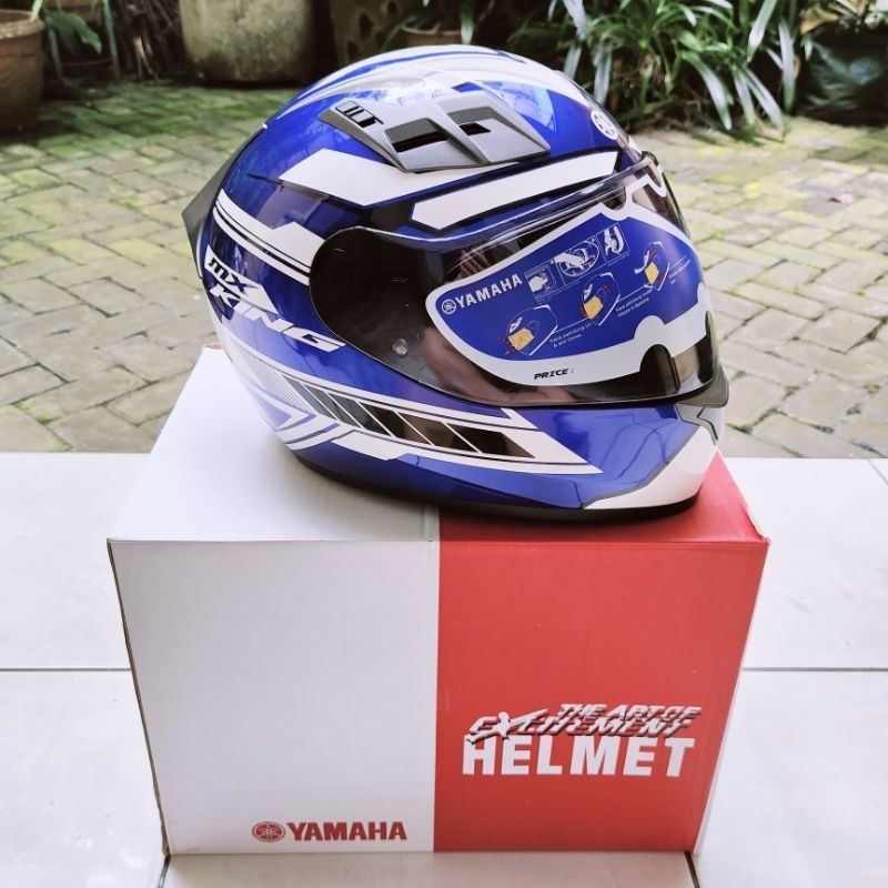 Helm Yamaha Vintage Fullface MX King Biru Ori (NOS, GENUINE, BARU) Helmet Retro Kuno Jadul Full Face