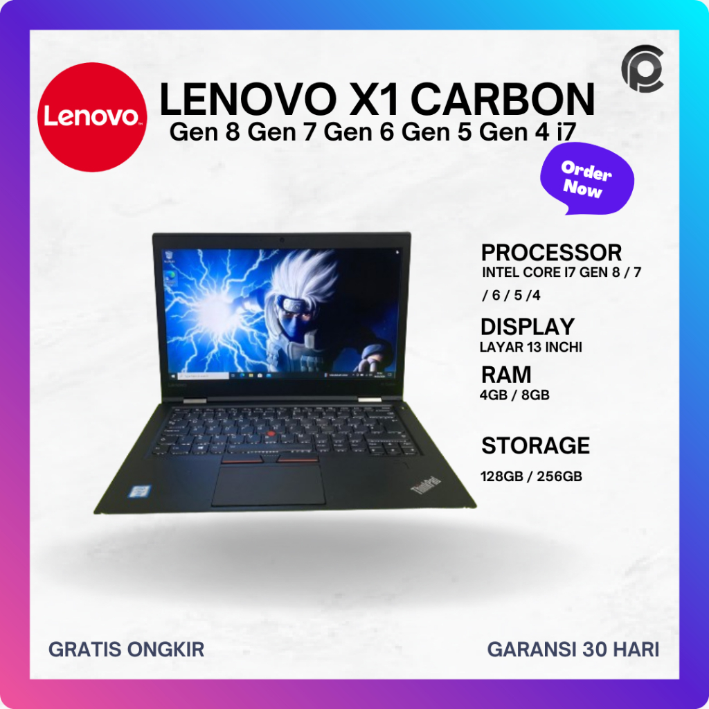 Lenovo X1 carbon Gen 8 Gen 7 Gen 6 Gen 5 Gen 4 i7 Laptop Second Bekas Terawat slim tipis