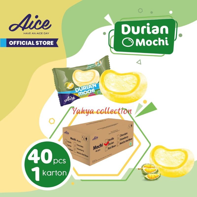 Aice mochi durian 1 box isi 40pcs WAJIB TANYA STOCK SEBELUM CO