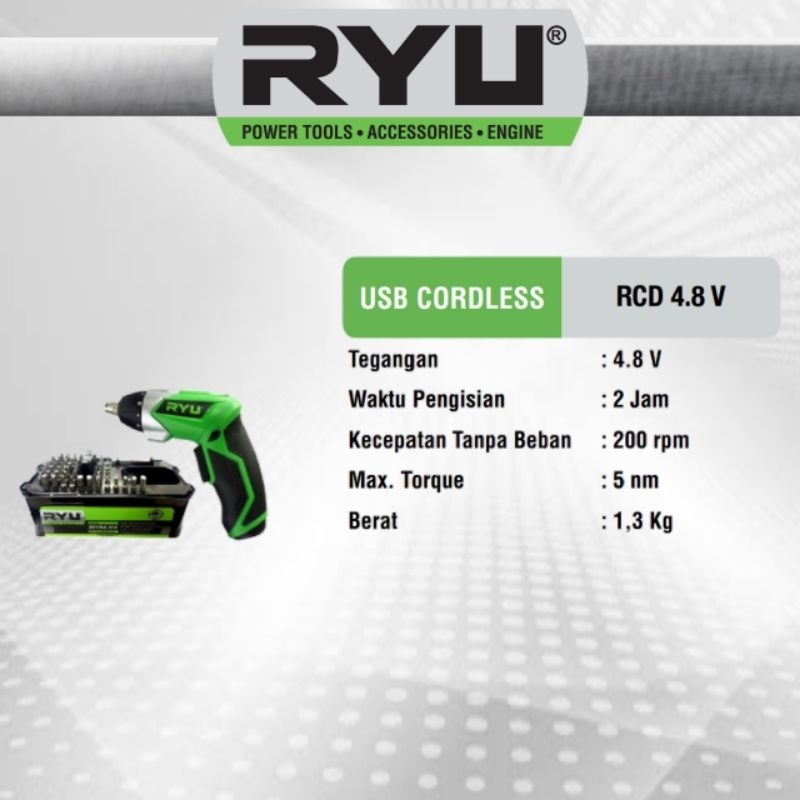RYU USB CORDLESS / OBENG LISTRIK / BOR OBENG / RCD 4,8 V