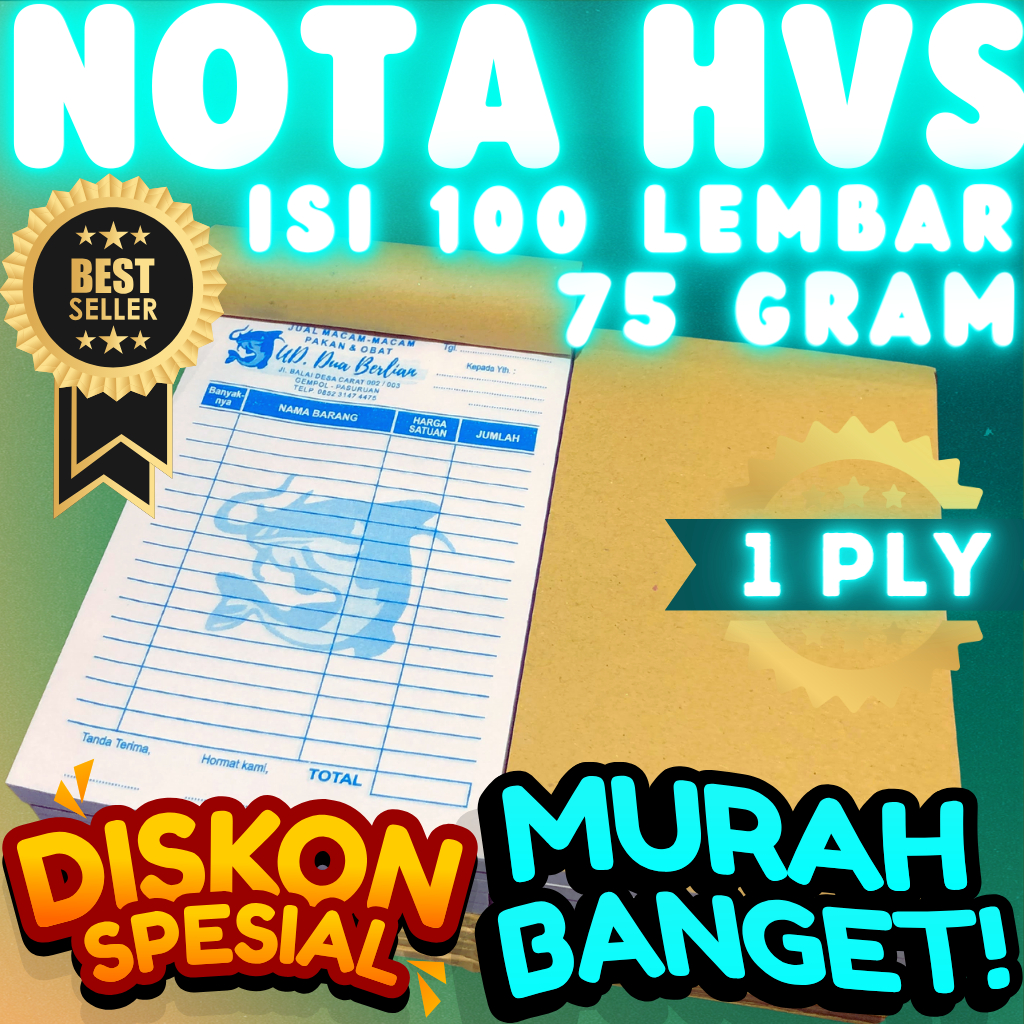 

Nota Custom 1 Ply HVS 75 Gram TerMurah Gratis Desaign dan Logo Toko Isi 100 lembar Per-Buku