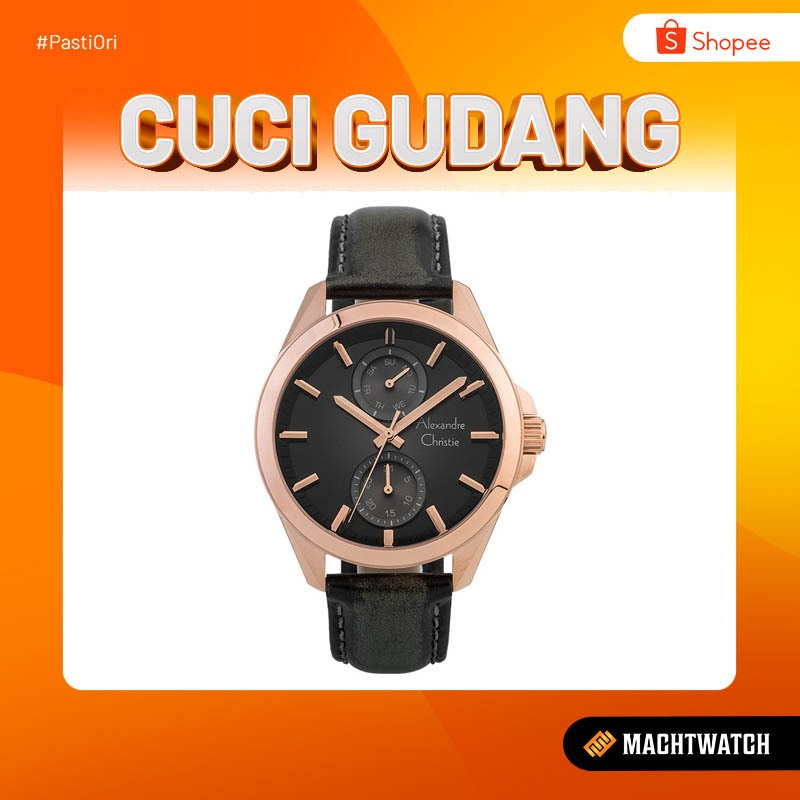 Promo Cuci Gudang Alexandre Christie Classic AC 6573 MF LRGBA Men Dual Tone Dial Leather Strap [No B