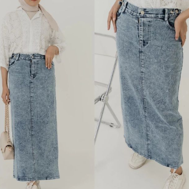 ROK JEANS SPAN PANJANG WANITA ROK MAXI SKIRT MURAH TERBARU ROK JINS DENIM