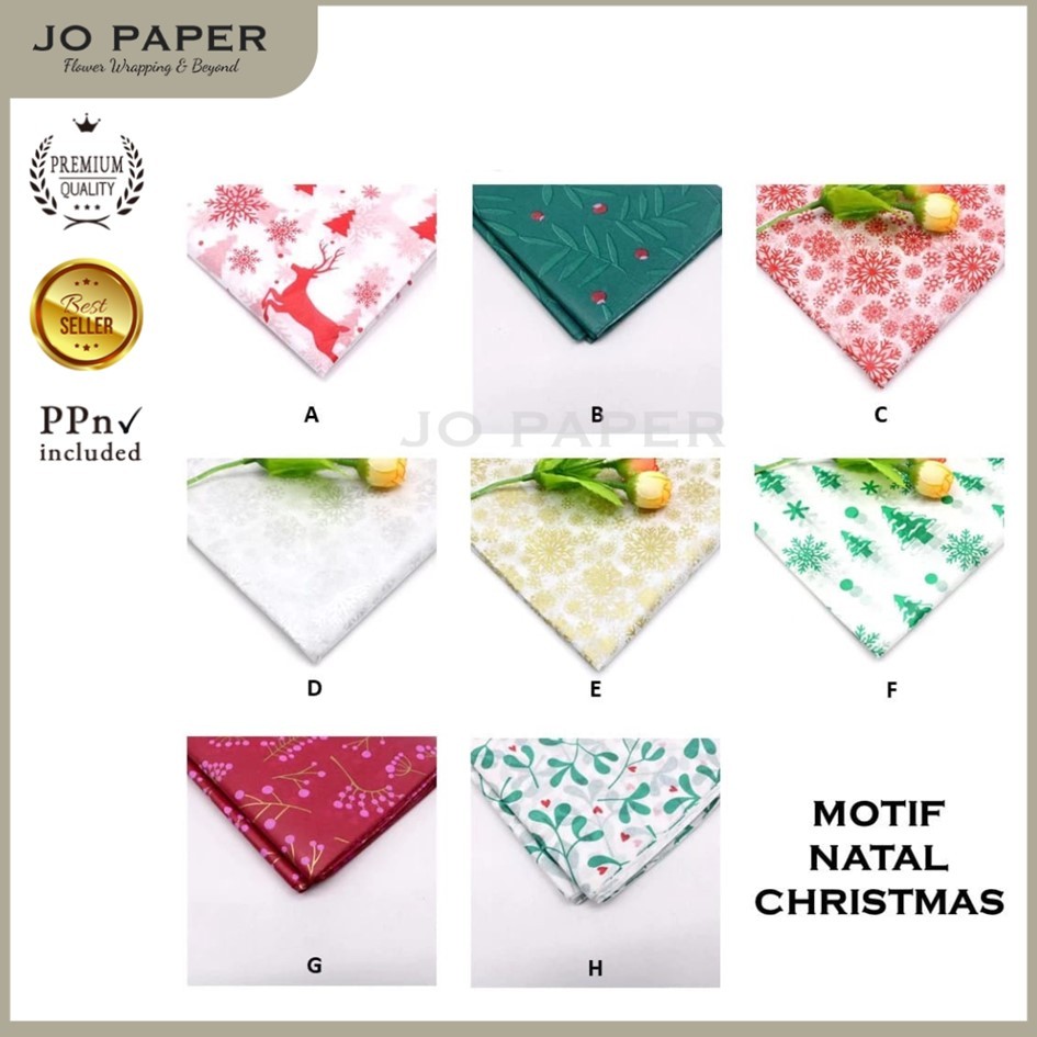 

[10 LEMBAR] Kertas Tissue Motif Natal Christmas Alas Hampers Kertas Minyak Buket Bunga Korea