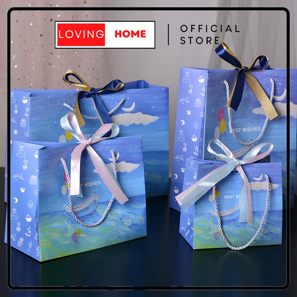 

LOVING HOME - Paper Bag Tas Kado Kantong Sovenir Goodiebag Best Wishes Biru Awan