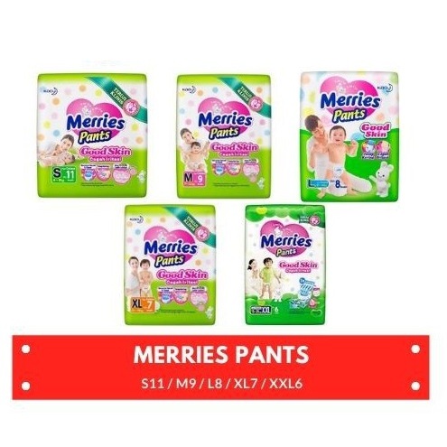 Merries Pants Good Skin  S11 / M9 /L8 / XL7 / XXL6 Pampers Bayi dan Anak Lembut Anti Bocor