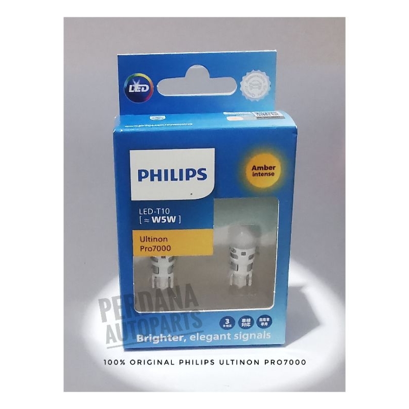 PHILIPS LED T10 WY5W 12v PRO7000 Kuning Amber Lampu Kecil Sein Senja Plat No Original isi 2bohlam