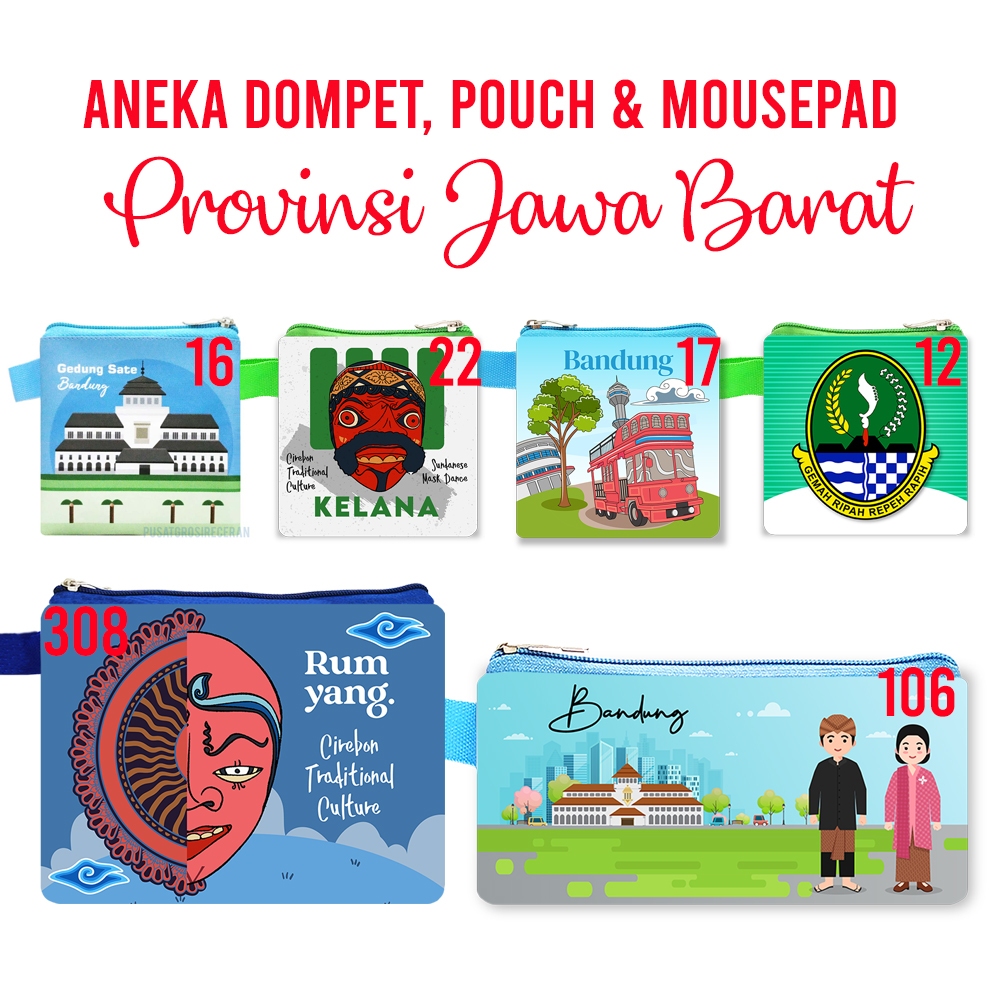 Provinsi Jawa Barat Souvenir Dompet Pouch Mouse Pad Pin Magnet Gantungan Kunci Landmark Oleh Oleh Pr