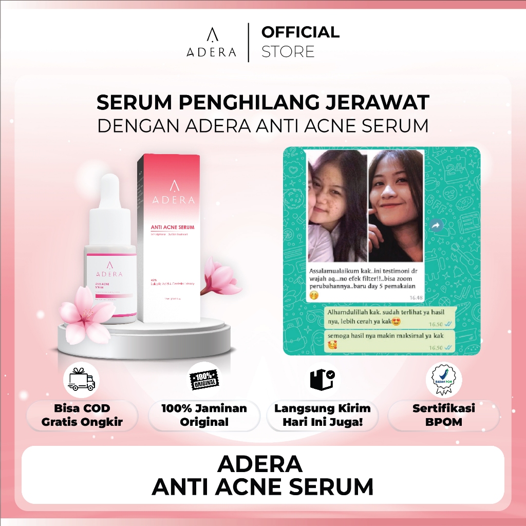 Serum Wajah Adera Anti Acne, Hilangkan Jerawat, Bekas Jerawat, Bruntusan, Sudah BPOM Halal Original