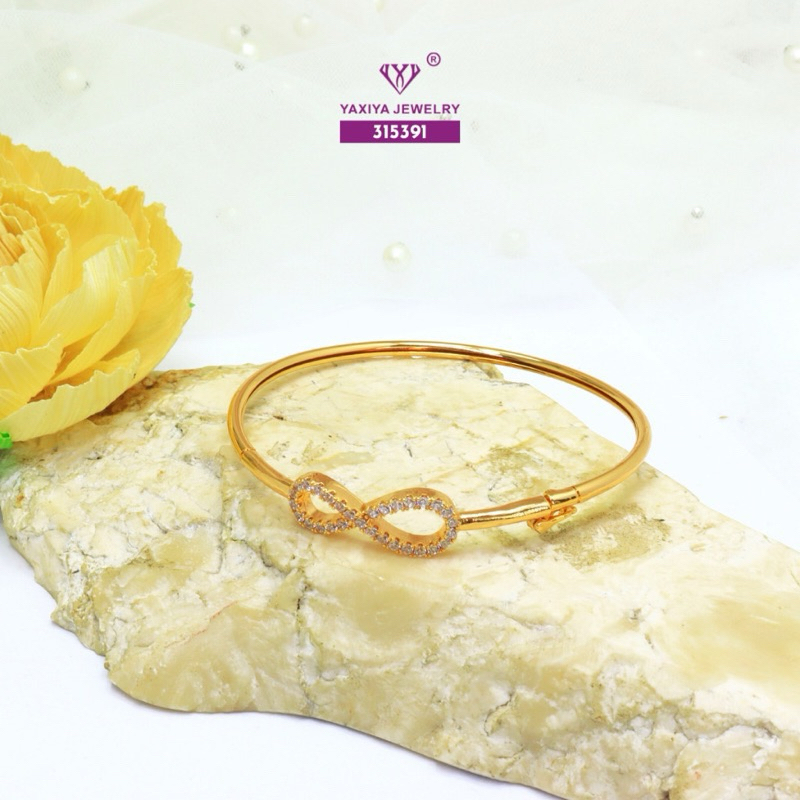Gelang Tangan Bangle Infinity Permata Lapis Emas Dewasa Remaja Flexibel