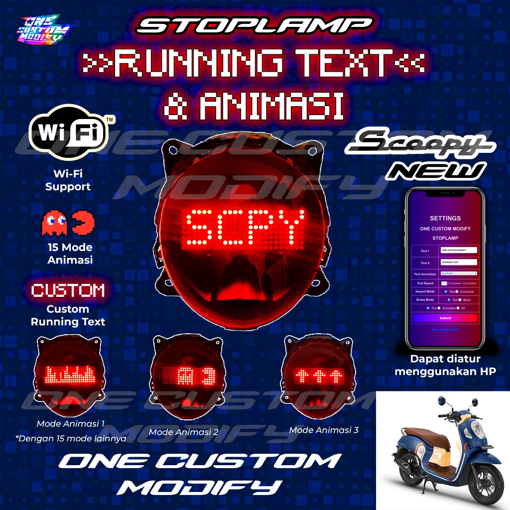 Stoplamp Running Text Animasi Scoopy New Lampu LED Rem Belakang Modifikasi Variasi Motor
