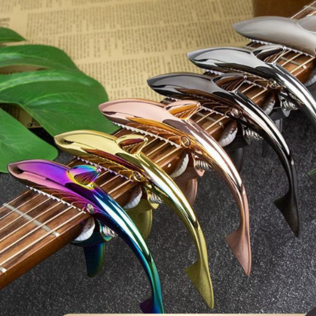 HIU Capo Gitar Premium Shark Metalik Kapo Guitar Akustik Elektrik Bass Klasik Ukulele Gitarlele Loga