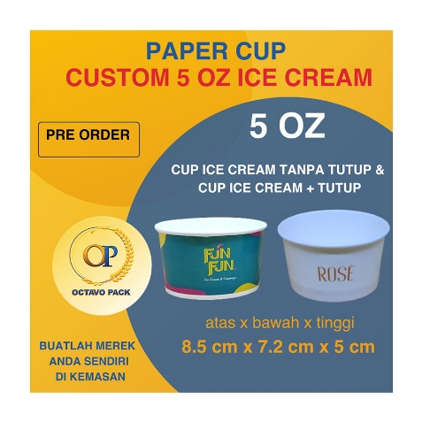 Custom Printing Paper Cup Ice Cream 5 Oz / Custom Sablon Paper Cup Ice Cream 5 Oz / Cup Ice Cream 5 