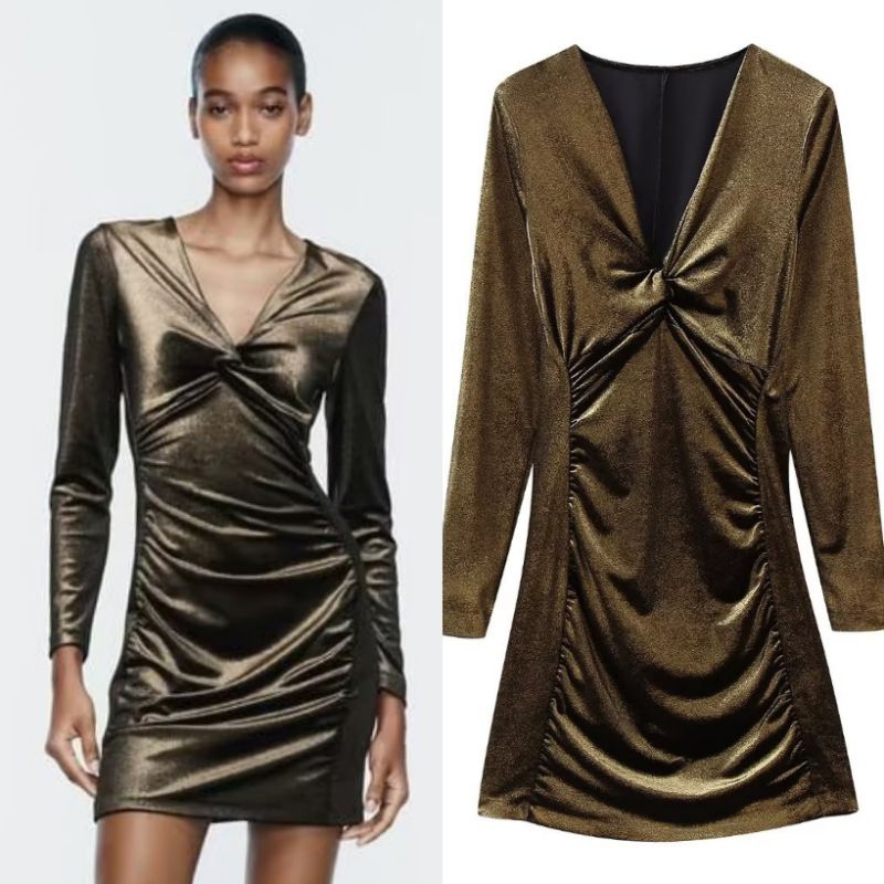 Gold Curve Velvet Mini Dress  74030 (SALE)