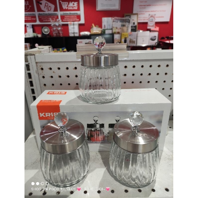 Toples kaca 500ml hiasan kristal set 3pcs Kris by Ace Hardware