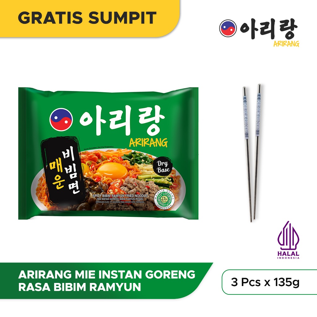 

3 Pcs Arirang Mie Instan Goreng Rasa Bibim Ramyun 135g FREE Sumpit (AR46)