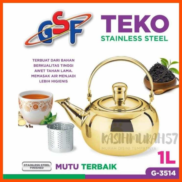 Paling Bagus TEKO GSF G3514  TEKO STAINLESS STEEL EMAS  FILTER SARINGAN TEH 1 LITER GSF 3514  TEKO S