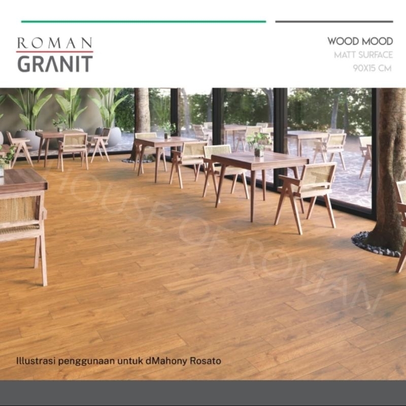 Roman Granit 15x90 dMahony Series (Wood Mood) / Granit Lantai Motif Kayu Mahony / Lantai Granit Ruan