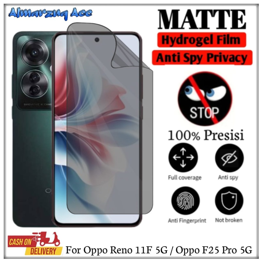 Anti Gores Hydrogel Anti Spy Privacy Oppo Reno 11F 5G Oppo F25 Pro 5G Screen Protector HP Full Cover