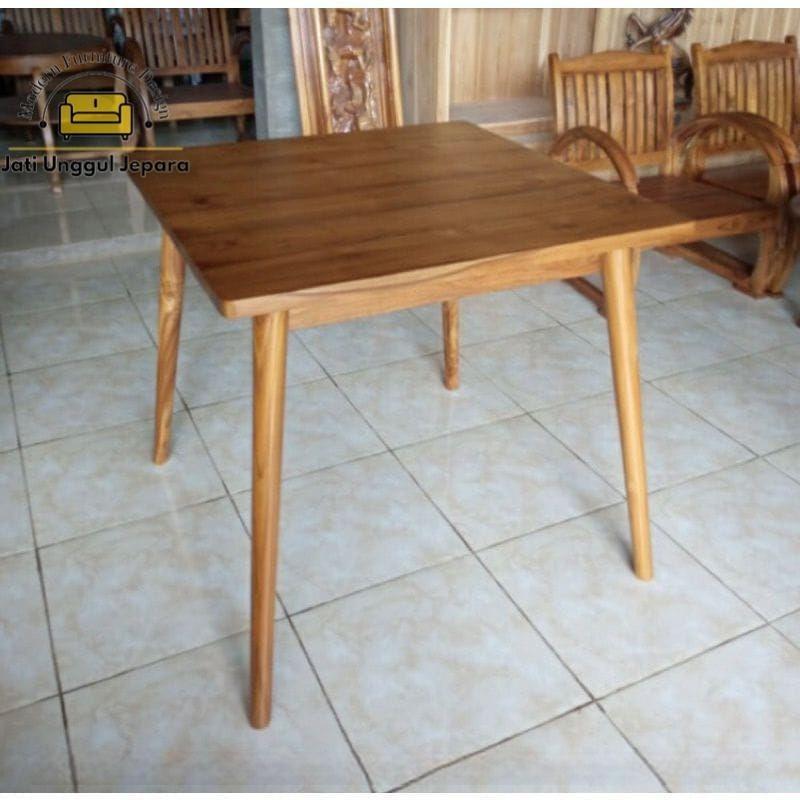 Meja makan cafe tebal 3cm kayu jati ukuran 80x80cm