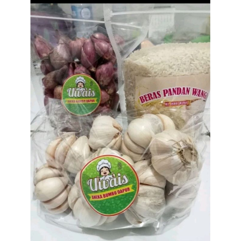 

paketan beras 1 liter,bawang putih dan bawang merah 500 gr