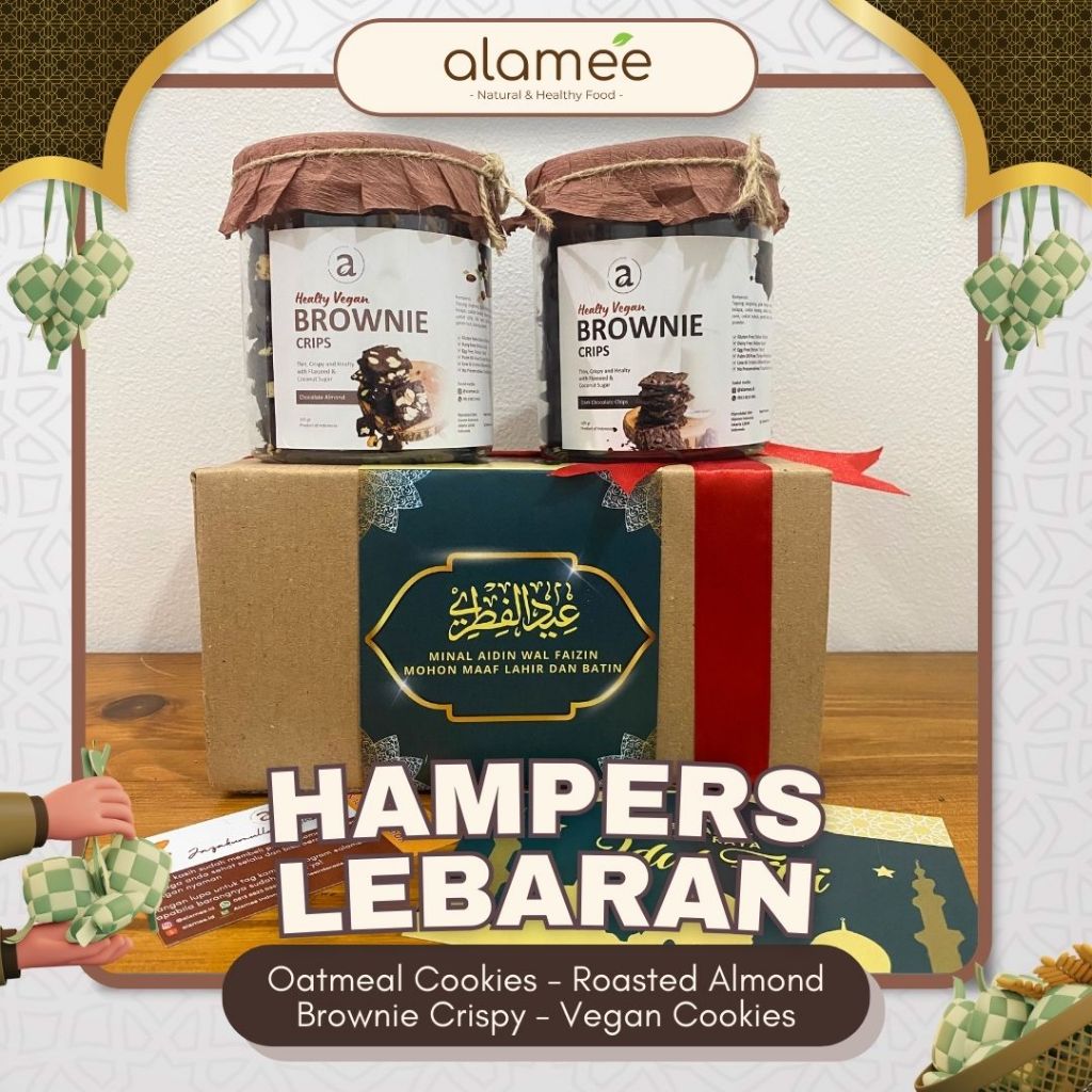 

Hampers Lebaran Idul Fitri Parcel Ramadhan Kacang Almond Mede Cookies Brownies Crispy Gift Kado Hadiah Oatmeal Snack Sehat Anak Cemilan Diet Kue Kering Vegan Cookie Unik Box Mpasi Makanan ALAMEE