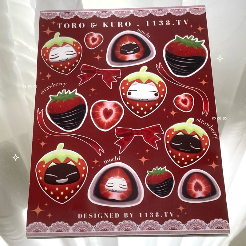 

TORO & KURO STRAWBERRY THEMED STICKERS - DESIGNED BY 1138.tv - toro inoue & kuro - Doko Demo Issyo - 井上トロ - クロ