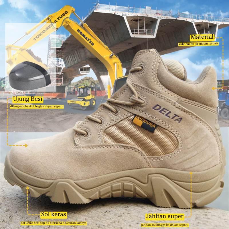 Sepatu Boots Safety  Delta Cordura Tinggi Pendek sepatu PDL PDH Outdoor Murah