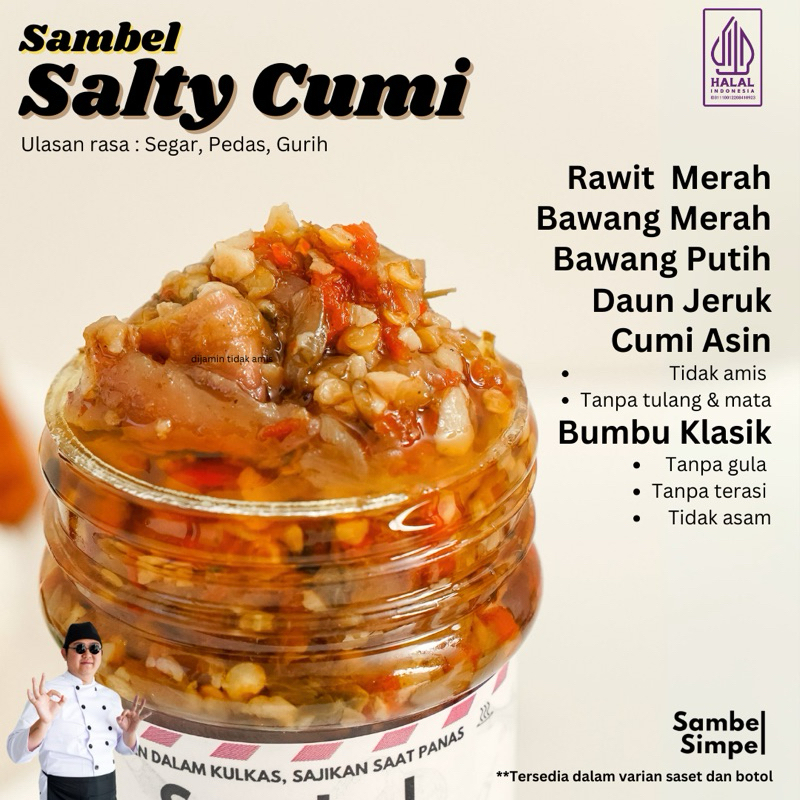 

Sambel Salty Cumi - Sambel Simpel - Halal - Sambal Cumi Botol | Simple | Cumi Asin | Pedas Gurih